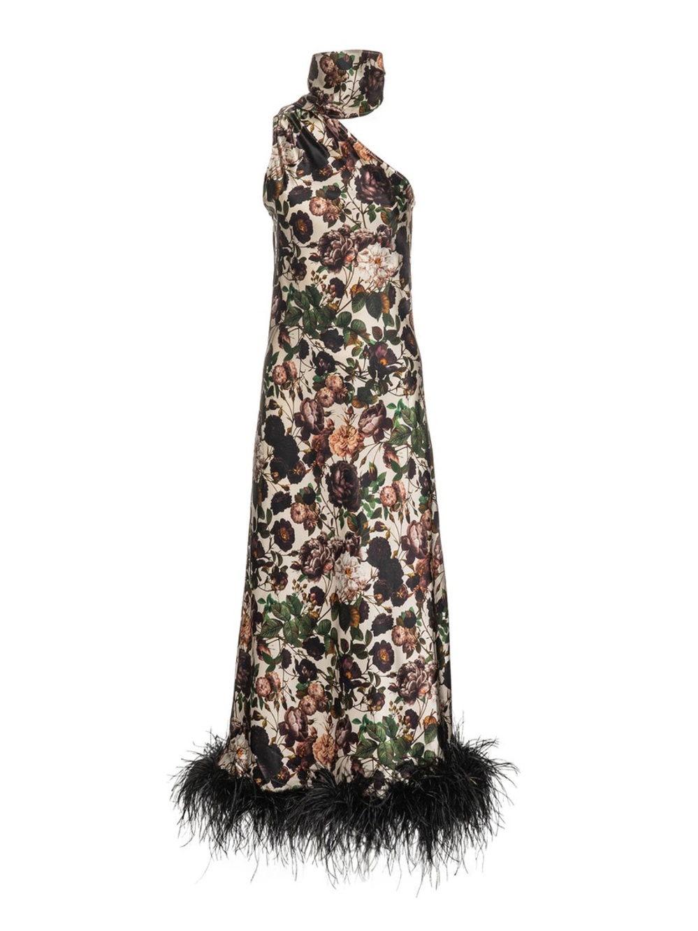 Vasiliki Atelier Liya One Sleeve Maxi Dress with Feather Trim - NWT - Picture 2 of 8